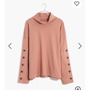 Madewell Muted Pink Button Sleeve Turtleneck Top